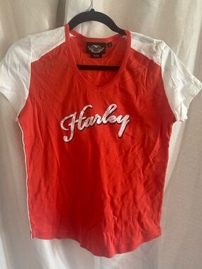 Harley-Davidson Red and White Short Sleeve Logo Tee